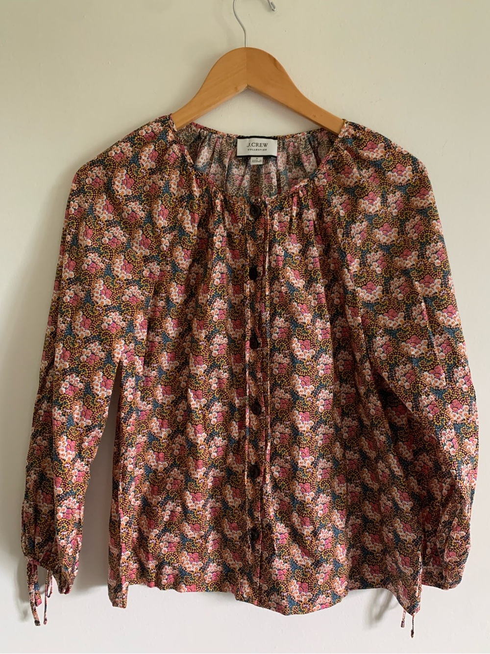 NWT J.Crew Collection Tie Sleeve Ratte Prism Floral Button Front Blouse, Small